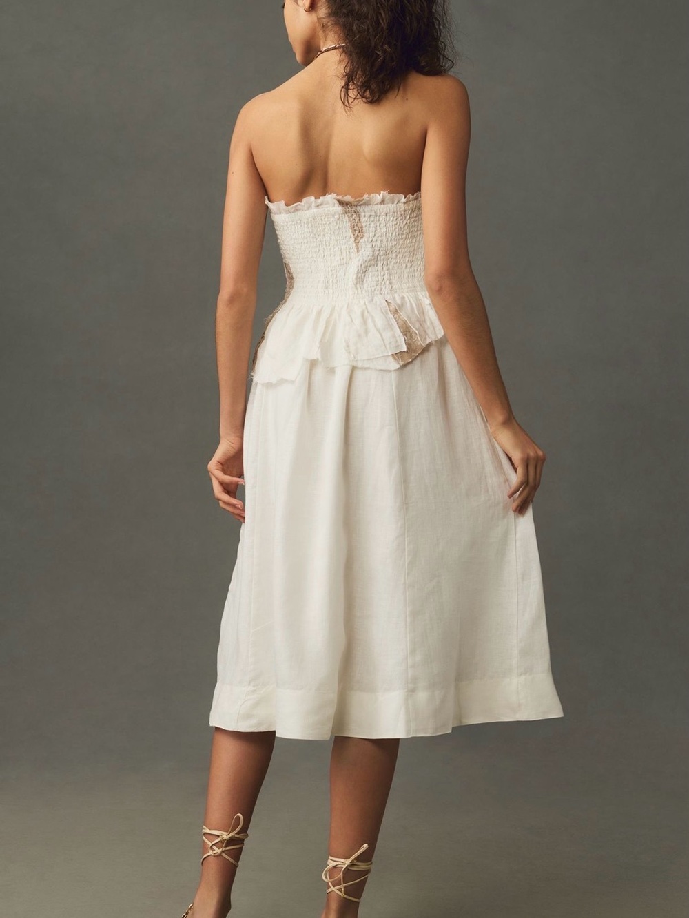 BY Anthropologie Linen Patchwork Smocked Midi Dress Sz XL P2P 22’ - Picture 2 of 3